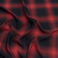 Крепдешин (н) красно-черная стилизованная клетка - итальянские ткани Тессутидея арт. 10-2450