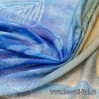 Батист платочный купон (1,35м) (н) крупный растительный орнамент на сине-бежевом меланже - итальянские ткани Тессутидея арт. 01-4885