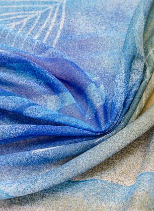 Батист платочный купон (1,35м) (н) крупный растительный орнамент на сине-бежевом меланже - в интернет-магазине тканей Тессутидея арт. 01-4885