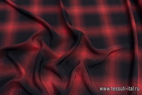 Крепдешин (н) красно-черная стилизованная клетка - итальянские ткани Тессутидея арт. 10-2450