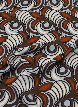 Крепдешин (н) бело-коричнево-голубая растительная абстракция - в интернет-магазине тканей Тессутидея арт. 10-3845