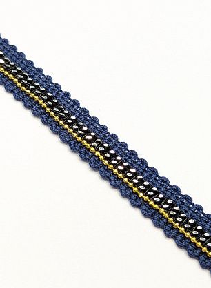 Тесьма темно-синяя с цепочкой ш-1,2см - итальянские ткани Тессутидея F-6178