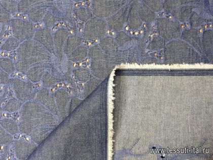 Джинса с вышивкой (о) синяя - итальянские ткани Тессутидея арт. 01-4863
