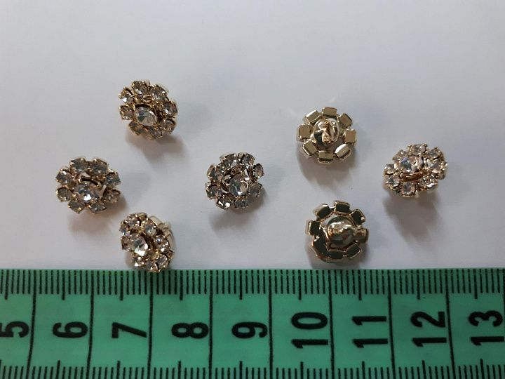 Пуговица металл золото на ножке d-11мм цветок из страз Swarovski - итальянские ткани Тессутидея арт. F-4134