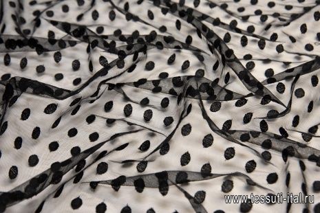 Плательная сетка (о) черный горох на черном - итальянские ткани Тессутидея арт. 03-6418