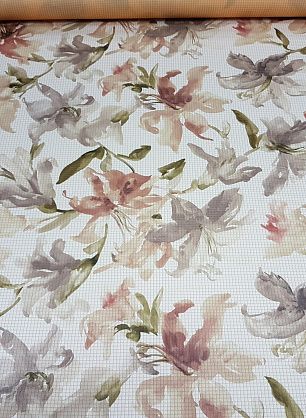 Плательная стрейч (н) бежево-коричневый цветочный орнамент на клетке ш-150см - в интернет-магазине тканей Тессутидея арт. 03-3983