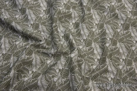 Сорочечная (н) бело-зеленый растительный рисунок  - итальянские ткани Тессутидея арт. 01-6139