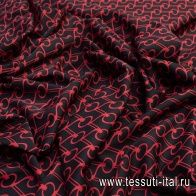 Костюмная стрейч купон (1,4м) (н) красный орнамент на черном в стиле Prada - итальянские ткани Тессутидея арт. 05-3373