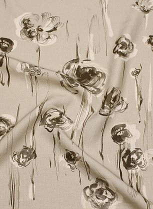 Лен купон (1,2м) (н) зелено-молочная цветочная абстракция на бежевом - в интернет-магазине тканей Тессутидея арт. 16-0985