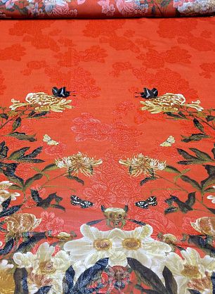 Шифон с люрексом купон (1,6м) (н) цветочный орнамент на черном - в интернет-магазине тканей Тессутидея арт. 02-7347