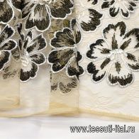 Кружевное полотно (н) черно-белые цветы на телесной сетке - итальянские ткани Тессутидея арт. 03-5793