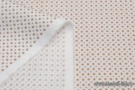 Сорочечная (н) мелкий коричневый геометрический принт на белом  - итальянские ткани Тессутидея арт. 01-5945