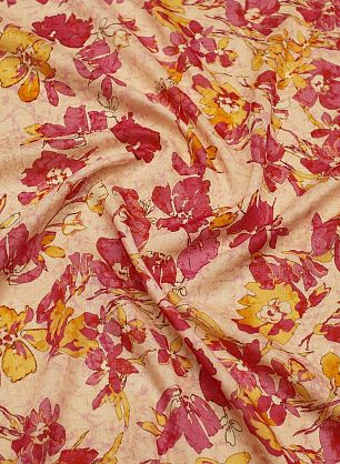 Батист (н) желто-розовый цветочный рисунок на розово-бежевом меланже - в интернет-магазине тканей Тессутидея арт. 01-7945