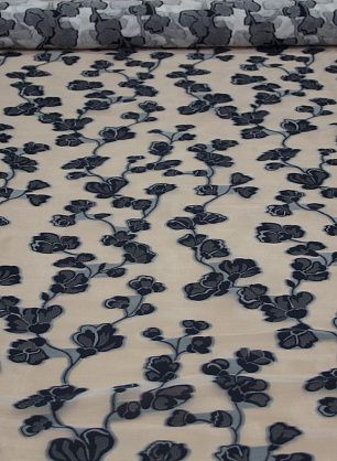 Органза деворе (н) синий цветочный орнамент на белом ш-150см - в интернет-магазине тканей Тессутидея арт. 03-3753