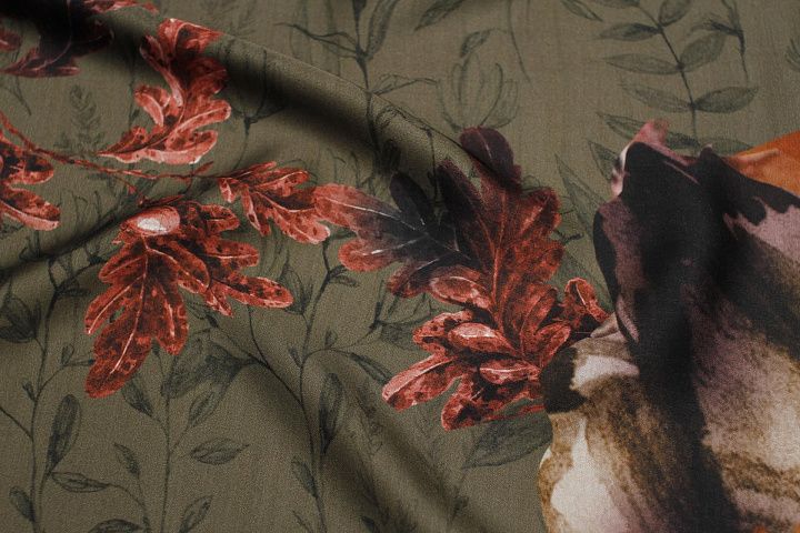 Плательная вискоза (н) крупный растительный рисунок на коричневом - итальянские ткани Тессутидея арт. 04-1743