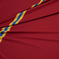 Трикотаж шерсть (н) сине-желтые полосы на темно-красном - итальянские ткани Тессутидея арт. 15-0993