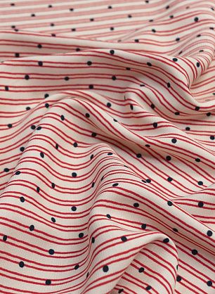 Плательная (н) синий горох на красно-белой полоске в стиле  Aspesi - в интернет-магазине тканей Тессутидея арт. 04-1278