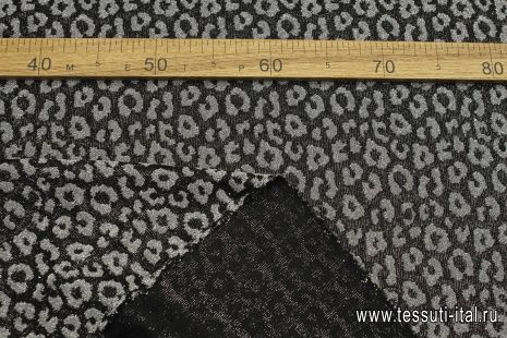Трикотаж с люрексом (н) серый хищный принт на черном - итальянские ткани Тессутидея арт. 13-1642