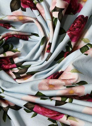 Трикотаж (н) цветочный орнамент на светло-голубом - в интернет-магазине тканей Тессутидея арт. 12-0675