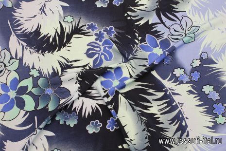Плательная вискоза (н) крупный сине-бирюзово-голубой растительный рисунок - итальянские ткани Тессутидея арт. 04-1705