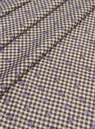 Сорочечная (н) цветочный принт на бело-коричневой клетке - в интернет-магазине тканей Тессутидея арт. 01-5860