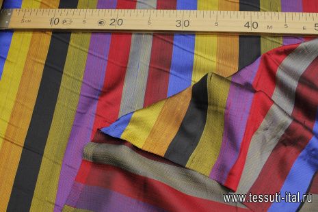Шелк шантунг (н) красно-сине-желтые жаккардовые полосы - итальянские ткани Тессутидея арт. 10-3188