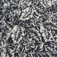 Хлопок (н) белый растительный рисунок на черном - итальянские ткани Тессутидея арт. 01-6944