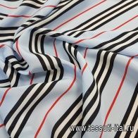 Крепдешин (н) черно-бело-красная полоска в стиле Burberry - итальянские ткани Тессутидея арт. 02-8740