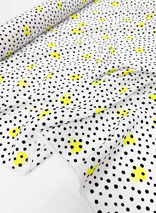 Плательная вискоза креп 170 г/м (н) черный стилизованный горох на белом - в интернет-магазине тканей Тессутидея арт. 04-1835