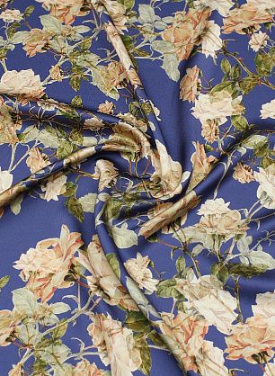 Шелк атлас (н) розы на темно-синем - в интернет-магазине тканей Тессутидея арт. 10-3823