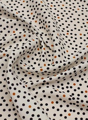 Шелк атлас стрейч (н) черно-терракотовый горох на белом - в интернет-магазине тканей Тессутидея арт. 10-3735