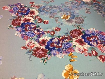 Плательная (н) цветочный орнамент на серо-голубом - итальянские ткани Тессутидея арт. 01-4192