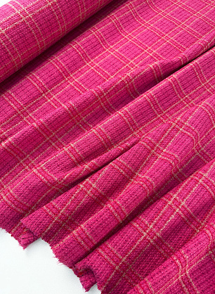 Шанель с люрексом (н) красно-золотая клетка на розовом - в интернет-магазине тканей Тессутидея арт. 03-7618
