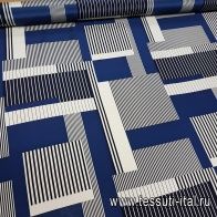 Крепдешин (н) сине-белая геометрическая абстракция - итальянские ткани Тессутидея арт. 02-6458