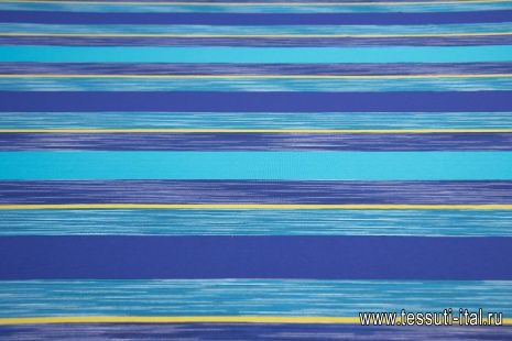 Трикотаж хлопок (н) сине-желто-голубая полоска в стиле Missoni - итальянские ткани Тессутидея арт. 12-0964