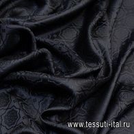 Шелк жаккард купон (1,9м) (о) черный цветочный принт на черном - итальянские ткани Тессутидея арт. 10-0686