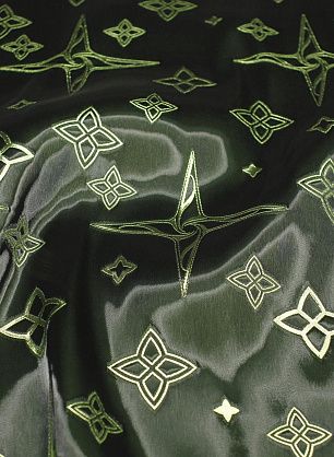 Органза эффект воды с люрексом (н) золотой логотип на черно-зеленом - в интернет-магазине тканей Тессутидея арт. 03-7307