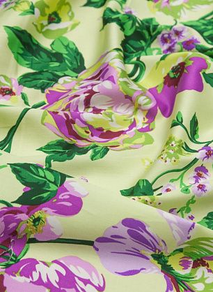 Плательная (н) розово-зеленый цветочный орнамент на желтом - в интернет-магазине тканей Тессутидея арт. 01-4511