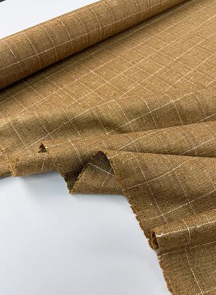 Лен костюмный (н) белая клетка на кэмел - в интернет-магазине тканей Тессутидея арт. 16-1138