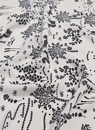 Крепдешин (н) черный рисунок на белом в стиле Dior - в интернет-магазине тканей Тессутидея арт. 10-1975