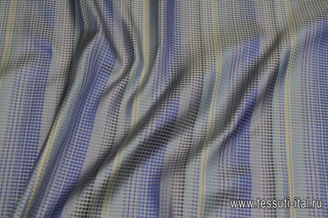 Шелк жаккард (н) сине-голубые полосы из стилизованного гороха - итальянские ткани Тессутидея арт. 10-3244