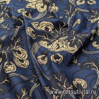 Хлопок (н) бежево-черный цветочный рисунок на темно-синем - итальянские ткани Тессутидея арт. 01-7052