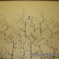 Крепдешин стрейч (н) купон (1,4м) ветки с листьями на св. желтом - итальянские ткани Тессутидея арт. 02-4401
