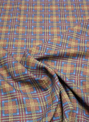 Плательная клетка стрейч (н) красно-серо-желтая ш-130см - в интернет-магазине тканей Тессутидея арт. 17-0676