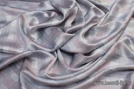 Шелк атлас (н) серо-розовый геометрический орнамент в стиле Armani - итальянские ткани Тессутидея арт. 10-0556