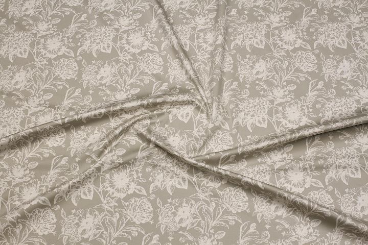 Хлопок стрейч (н) белый цветочный рисунок на сером - итальянские ткани Тессутидея арт. 01-7778