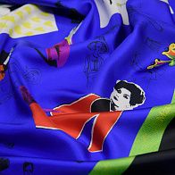 Шелк твил купон (0,86м) (н) силуэты на синем в стиле Max Mara - итальянские ткани Тессутидея арт. 10-1676