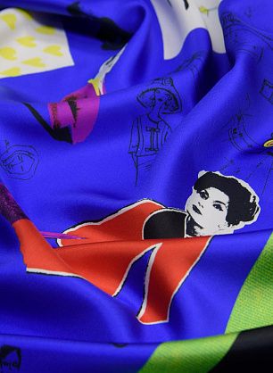 Шелк твил купон (0,86м) (н) силуэты на синем в стиле Max Mara - в интернет-магазине тканей Тессутидея арт. 10-1676