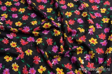 Шелк дама (н) яркий цветочный рисунок на черном - итальянские ткани Тессутидея арт. 10-2653