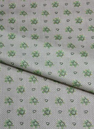 Сорочечная стрейч (н) зеленый цветочный орнамент и мелкий горох на айвори ш-95см - в интернет-магазине тканей Тессутидея арт. 01-3193
